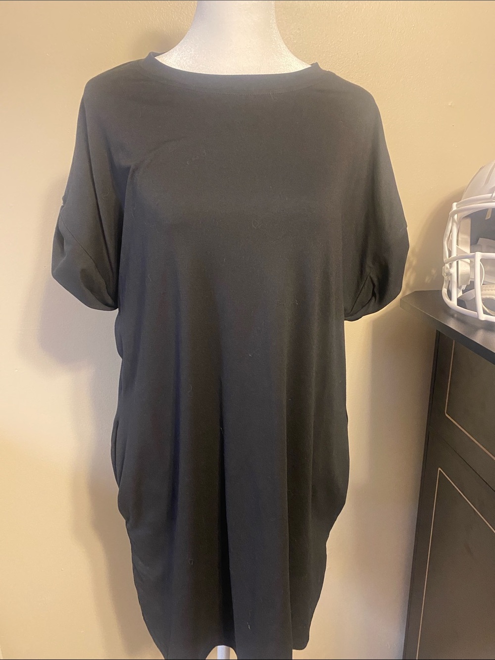 SHEIN Black Oversized Short-Sleeve Tunic Dress